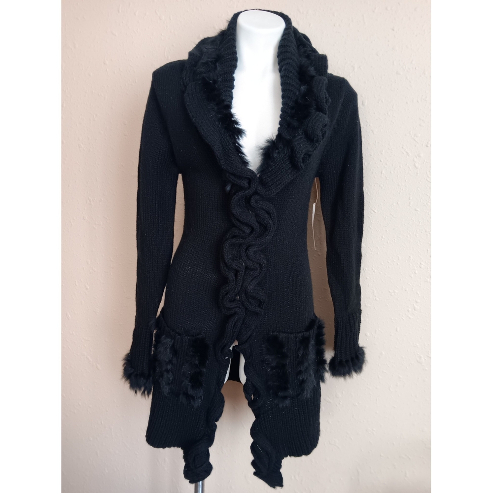 🆕️ Elegant Black Cardigan with Cascading Ruffle Trim